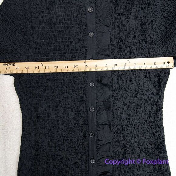 NEW J‎ CREW SMOCKED LG SLEEVE BUTTON UP RUFFLE MINI DRESS black, M - Picture 9 of 16